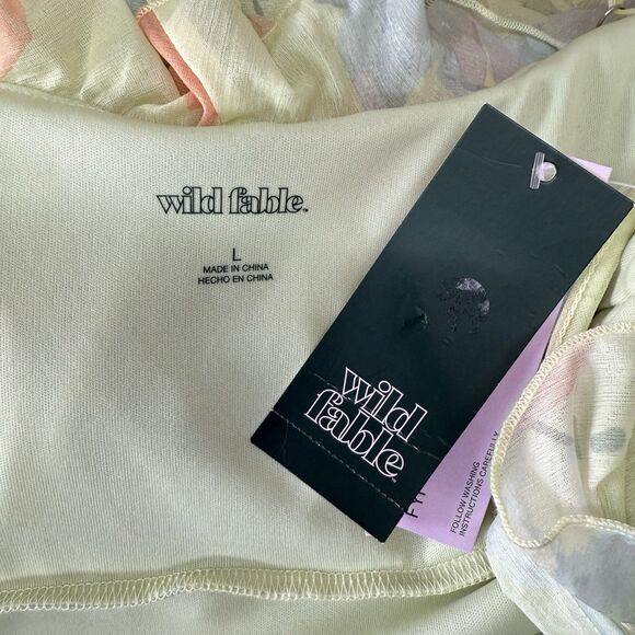 Wild Fable Tiered Babydoll Dress Women Large Green Floral Milkmaid Sundress - Picture 4 of 6